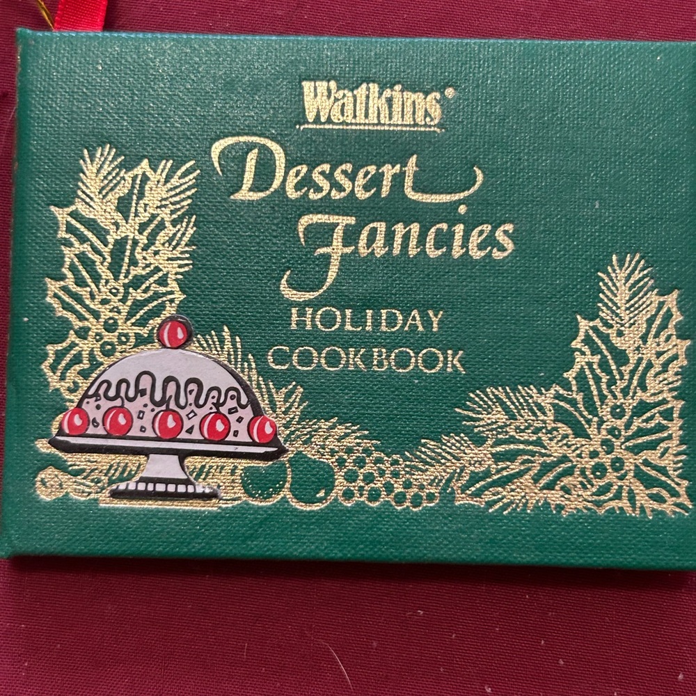 Vintage Christmas Watkins DESSERT FANCIES tiny Holiday Cookbook Ornament